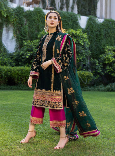 3 Piece Stitched Velvet Designer Suit - Ready To Wear
