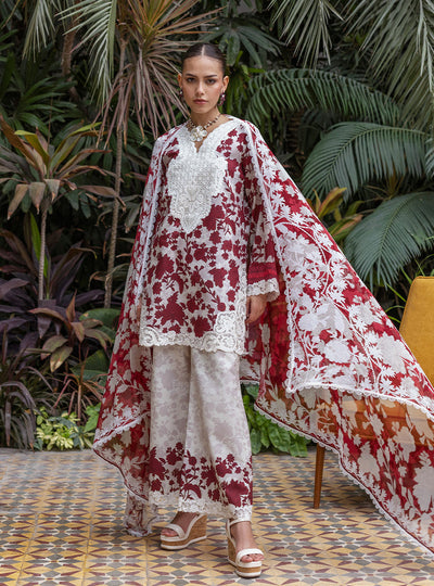 3 Piece Stitched Lawn Suit - Ready To Wear