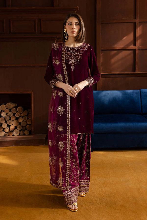 3 Piece Stitched Velvet Suit - Ready To Wear