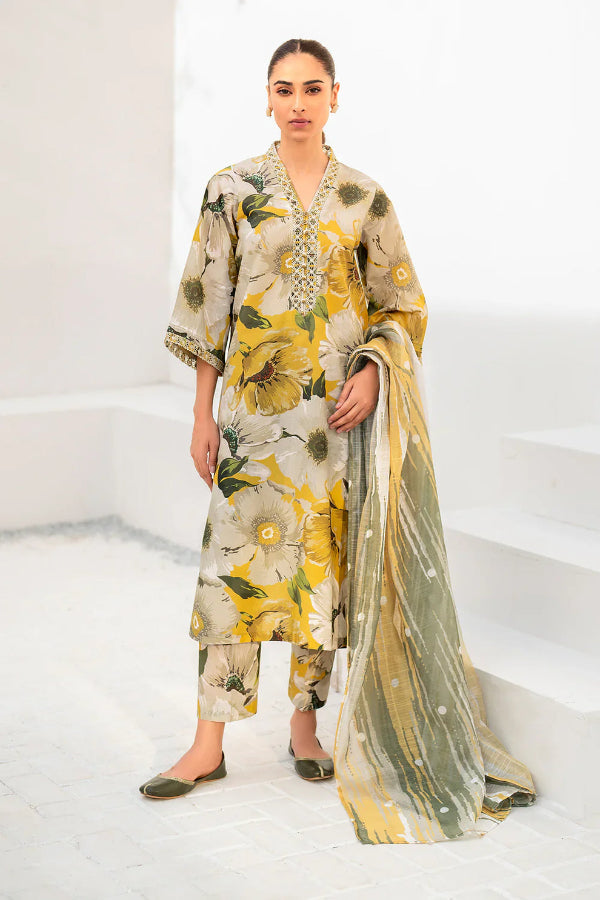 3 Piece Stitched Lawn Suit - Ready To Wear