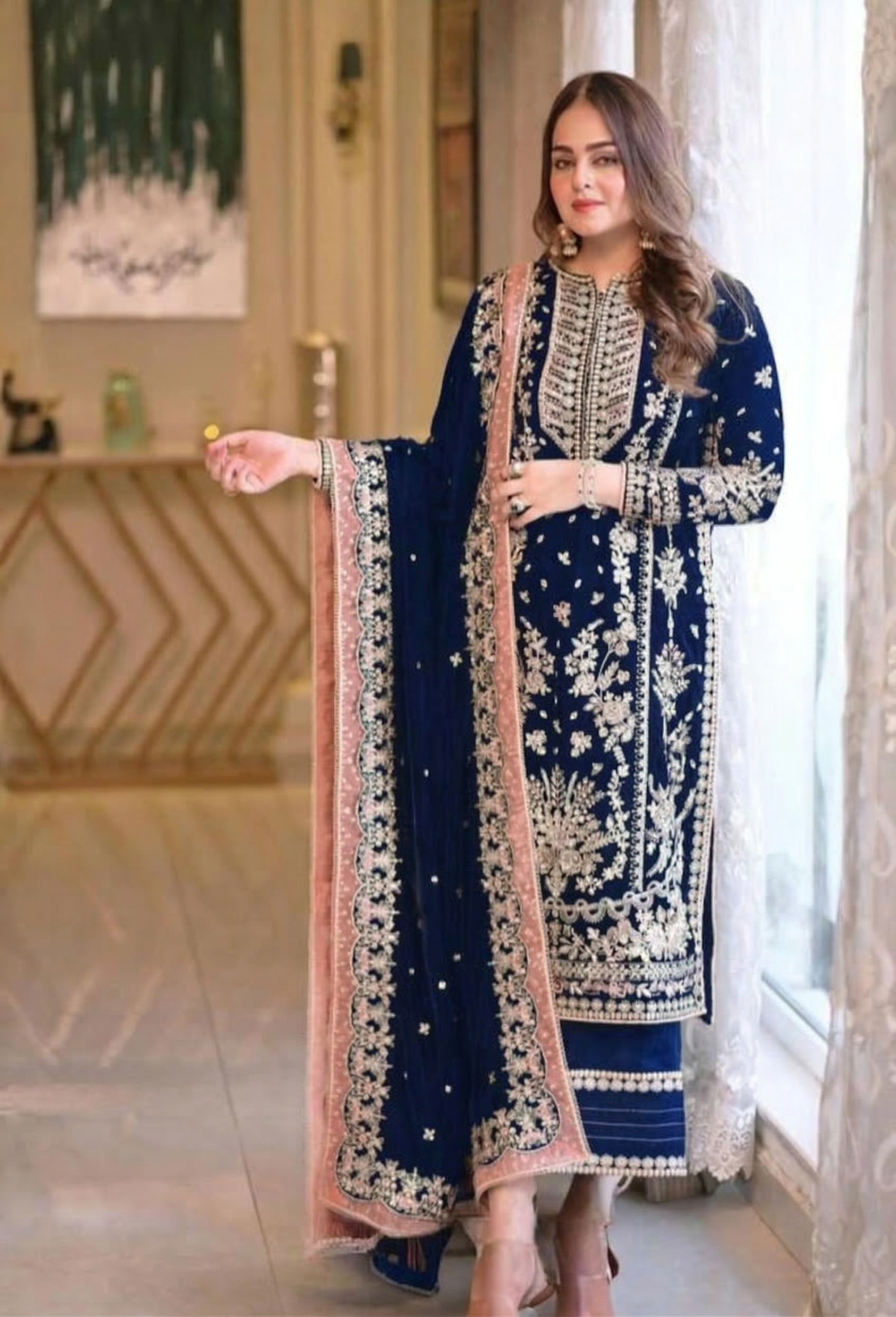 03-Piece Chiffon Suit With Fully Embroidery - Ready To Wear