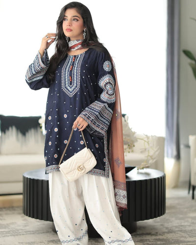 3 Piece Stitched Embroidery Suit - Ready To Wear