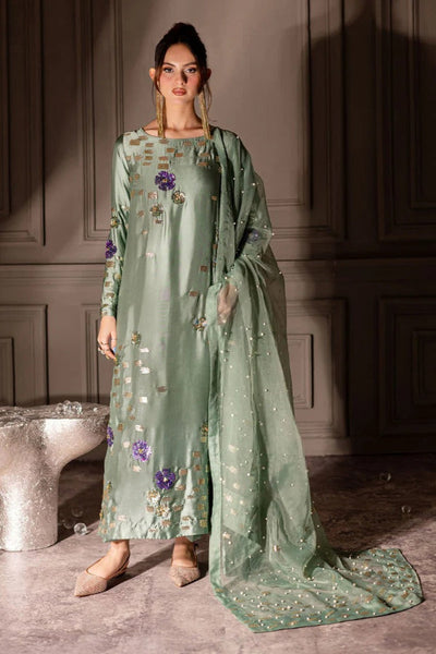 3 Piece Stitched Raw Silk Suit - Ready To Wear