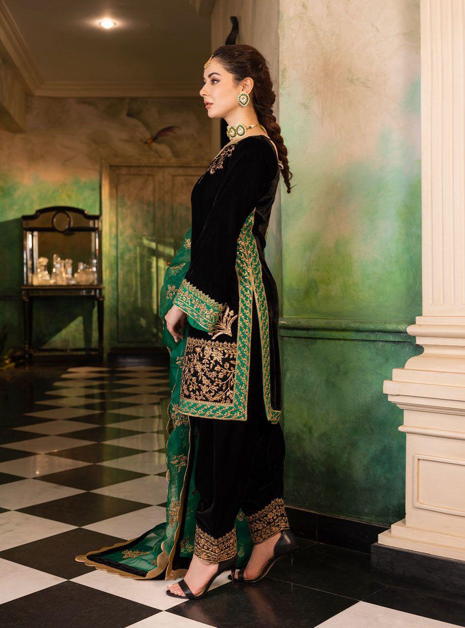 3 Piece Stitched Velvet Suit - Ready To Wear