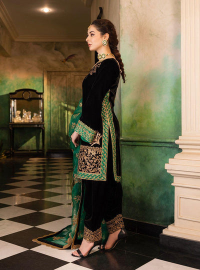3 Piece Stitched Velvet Suit - Ready To Wear