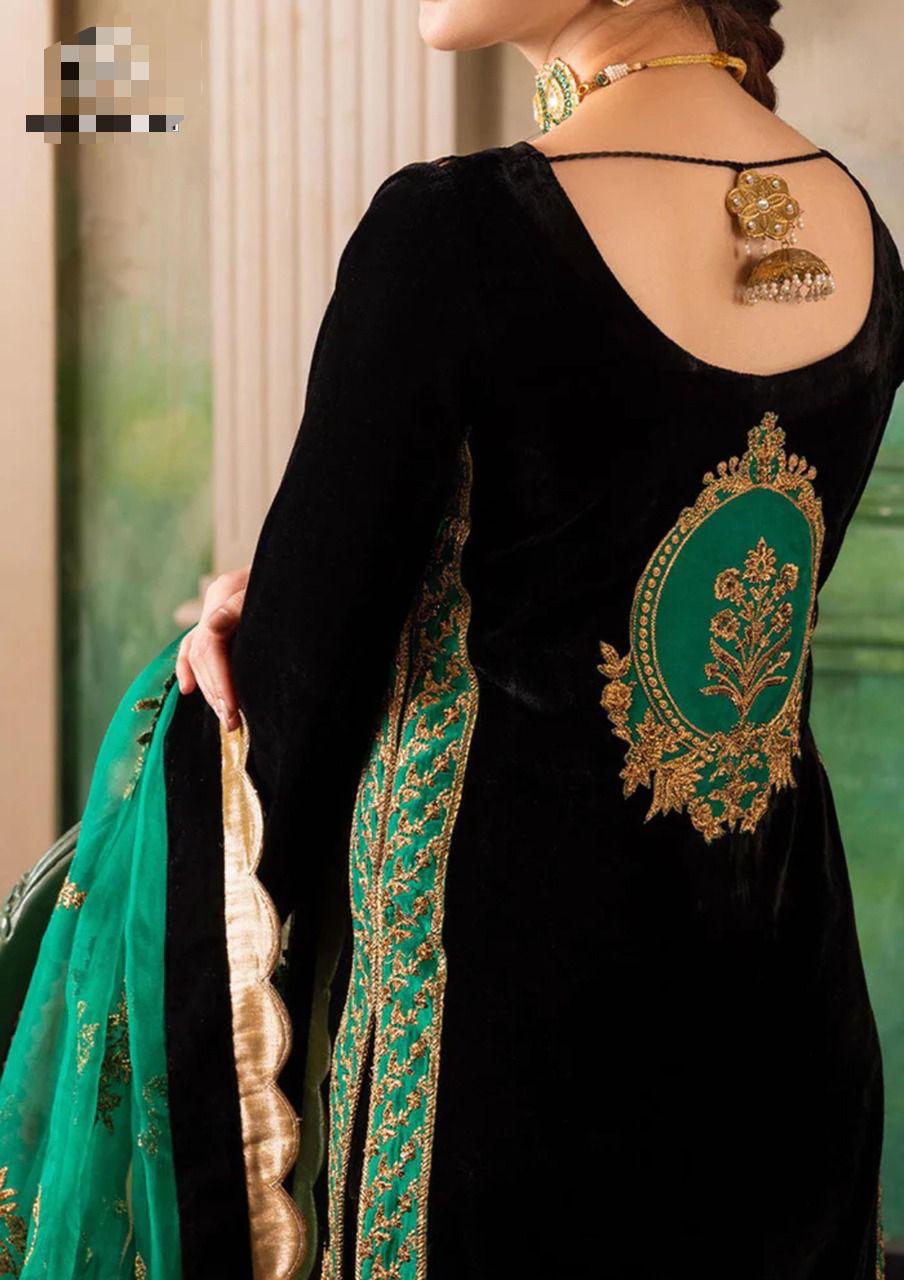 3 Piece Stitched Velvet Suit - Ready To Wear