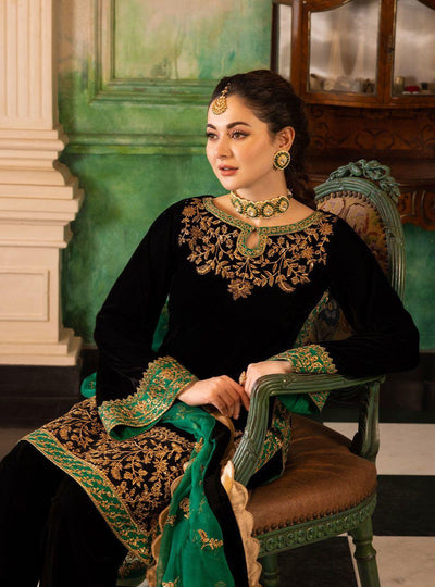 3 Piece Stitched Velvet Suit - Ready To Wear