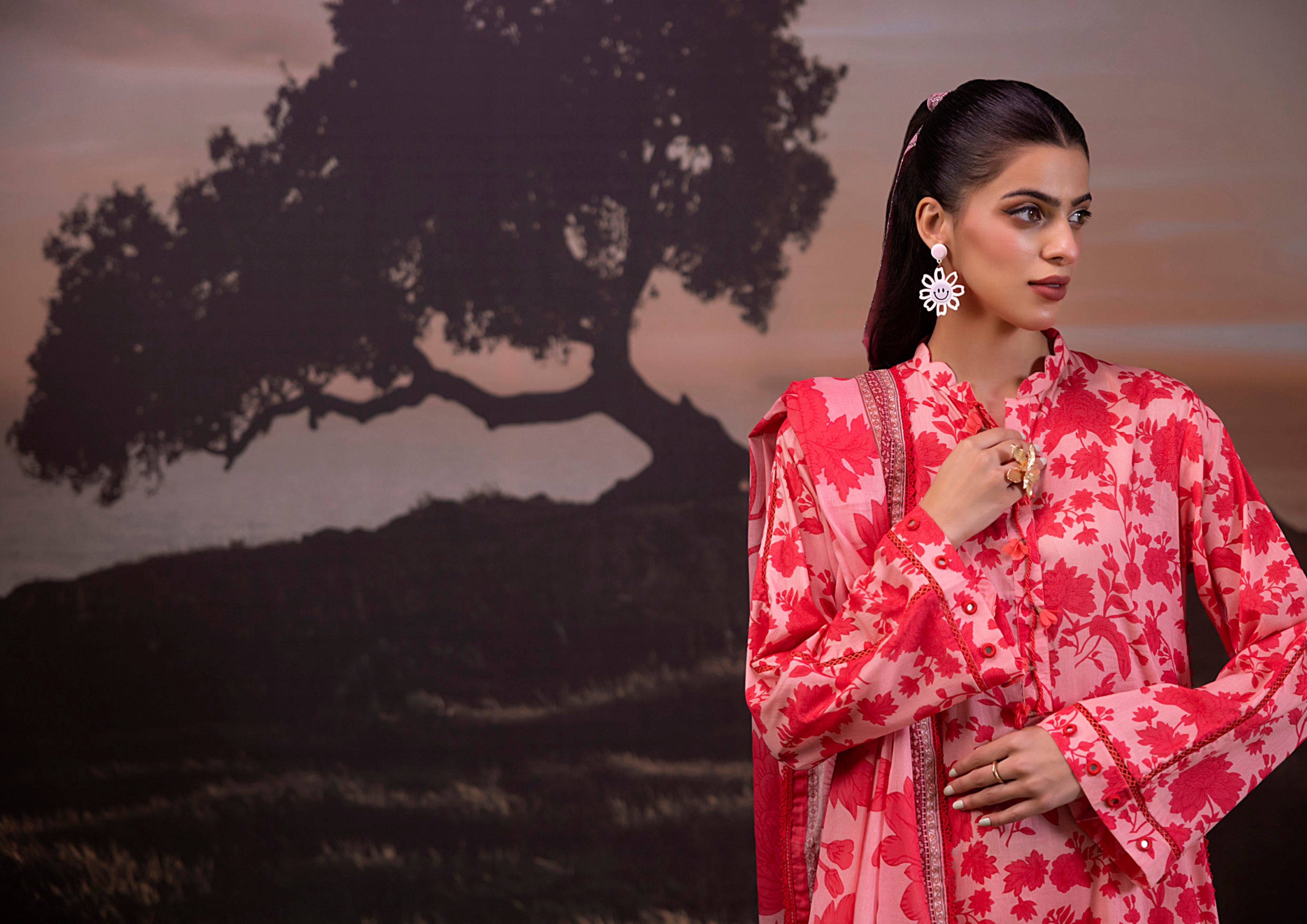 3 Piece Stitched Lawn Shirt - Ready To Wear