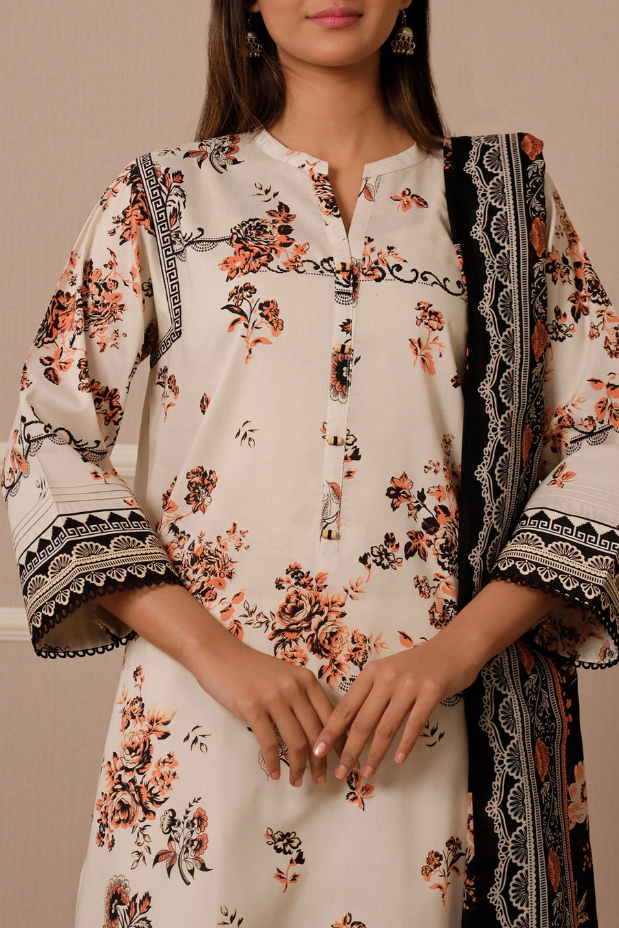 3 Piece Stitched Lawn Suit - Ready To Wear