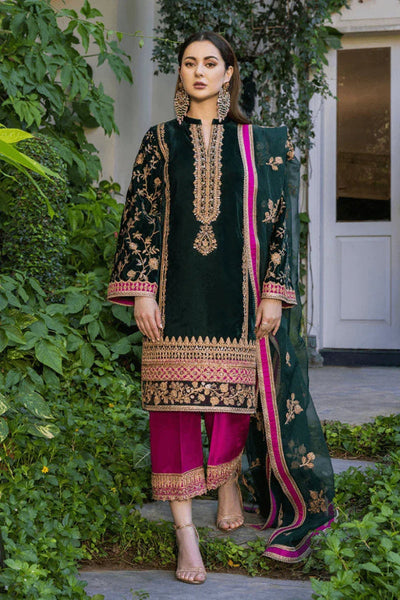 3 Piece Stitched Velvet Designer Suit - Ready To Wear