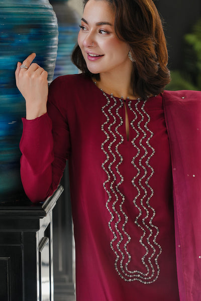 3 Piece Stitched Silk Suit - Ready To Wear