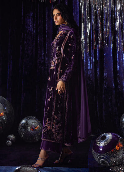 3 Piece Stitched Velvet Suit - Ready To Wear