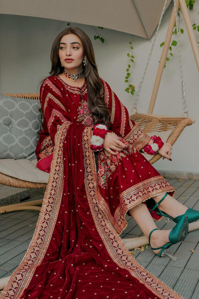 3 Piece Stitched Velvet Suit - Ready To Wear